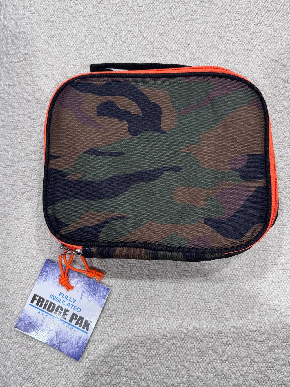 NWT Insulated Camo Lunch Bag with Orange Trim